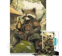 Puzzle Raton Laveur Samouraï pour Adultes 1000 Pièces Casse-tête Loisirs la Maison Image Assembler Cadeau d'anniversaire (50x75cm)