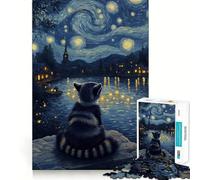 Puzzle Raton Laveur sous Une Nuit étoilée pour Adultes 1000 pièces Stimule la mémoire Jeu de Construction Amusant Objet de Collection (50x75cm)