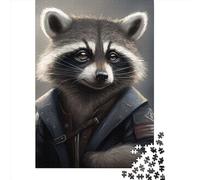 Puzzle Rectangle Créatif Adulte 1000 Pièces Motif Raton Laveur Jeu Pratique Décoration Familiale (38x26cm)