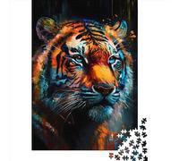 Puzzle Rectangle Créatif Adulte 1000 Pièces Motif Tête de Tigre Sauvage Jeu Pratique Décoration Familiale 1000 Pièces (38x26cm)