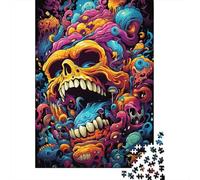 Puzzle rectangulaire en Carton 100% recyclé représentant des crânes et Une Peinture psychédélique colorée (75 x 50 cm)