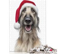 Puzzle rectangulaire en Carton 100% recyclé représentant Un Chien lévrier Afghan avec Un Bonnet de Père Noël, idéal pour Les Enfants et Les Adultes, Cadeau de Noël, 1 000 pièces (75 x 50 cm)