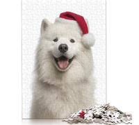 Puzzle rectangulaire en Carton 100% recyclé représentant Un Chien Samoyède avec Un Bonnet de Père Noël, idéal pour Les Cadeaux de Noël de garçon ou de Fille, 1 000 pièces (75 x 50 cm)