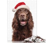 Puzzle rectangulaire en Carton 100% recyclé représentant Un Chien Sussex Spaniel avec Un Bonnet de Père Noël, idéal pour Les Cadeaux de fête des Enfants et des Adultes, 1 000 pièces (75 x 50 cm).