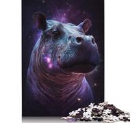 Puzzle rectangulaire en Carton 100% recyclé représentant Un Hippopotame, idéal comme Cadeau de Noël pour Adultes, 1 000 pièces (75 x 50 cm)