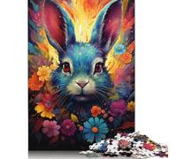 Puzzle rectangulaire en Carton 100% recyclé représentant Un Lapin aux Fleurs psychédéliques colorées, idéal comme Cadeau de Noël pour Adultes, 1 000 pièces (75 x 50 cm)