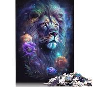 Puzzle rectangulaire en Carton 100% recyclé représentant Un Lion de l'espace et Une Fleur, idéal comme Cadeau de Noël pour Adultes, 1 000 pièces (75 x 50 cm)