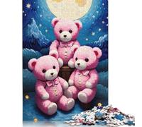 Puzzle rectangulaire en Carton 100% recyclé représentant Un Ours Rose Mignon, idéal comme Cadeau pour la fête des Enfants et des Adultes, 1 000 pièces (26 x 38 cm).