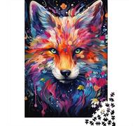 Puzzle rectangulaire en Carton 100% recyclé représentant Un Renard néon psychédélique coloré, idéal pour Les Enfants et Les Adultes, Cadeau de Noël, 1 000 pièces (75 x 50 cm)