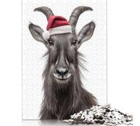 Puzzle rectangulaire en Carton 100% recyclé représentant Un Serow Japonais avec Un Chapeau de Père Noël, idéal comme Cadeau pour Adultes, 1 000 pièces (75 x 50 cm)