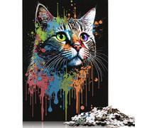 Puzzle rectangulaire en Carton coloré représentant Un Chat tigré, idéal pour Les Enfants et Les Adultes, idéal comme Cadeau de Noël, 1 000 pièces (75 x 50 cm)