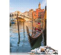 Puzzle rectangulaire en Carton représentant Le Pont du Rialto et sa gondole, idéal pour Les Enfants et Les Adultes, idéal comme Cadeau de Noël, 1 000 pièces (75 x 50 cm)