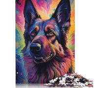 Puzzle rectangulaire en Carton représentant Un Berger Allemand psychédélique coloré (9846565) pour Adultes et Enfants, idéal comme Cadeau de Noël (75 x 50 cm)
