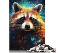 Puzzle rectangulaire en Carton représentant Un Raton Laveur, Motif psychédélique du Ciel étoilé, pour Adultes et Enfants, idéal comme Cadeau de Noël, 1 000 pièces (38 x 26 cm)