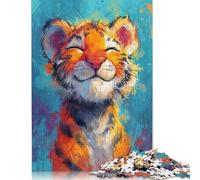 Puzzle rectangulaire en Carton représentant Un Tigre Heureux, idéal pour Les Enfants et Les Adultes, idéal comme Cadeau de Noël, 1 000 pièces (75 x 50 cm)