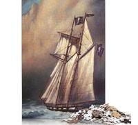 Puzzle rectangulaire en Carton représentant Une goélette Pirate dans Une tempête, idéal pour Les Enfants et Les Adultes, idéal comme Cadeau de Noël, 1 000 pièces (38 x 26 cm)