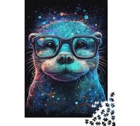 Puzzle rectangulaire en Papier à emboîtement précis représentant Une Loutre Portant des Lunettes, pour Adultes et Enfants, Cadeau Unique, 1 000 pièces (38 x 26 cm)