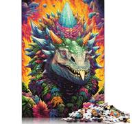 Puzzle rectangulaire en Papier coloré représentant Un cératopsien psychédélique, idéal comme Cadeau d'anniversaire pour garçon ou Fille, 1 000 pièces (75 x 50 cm).