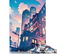 Puzzle rectangulaire en Papier emboîtable précis, début de soirée à Lofi City, pour Adultes et Enfants, Cadeau de Noël Unique, 1 000 pièces (38 x 26 cm)