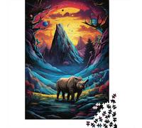 Puzzle rectangulaire en Papier pour Adultes et Adolescents, Motif rhinocéros coloré, 1 000 pièces (38 x 26 cm), idéal comme Cadeau de Noël