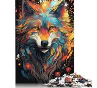 Puzzle rectangulaire en Papier représentant des Loups psychédéliques colorés, idéal pour Les Cadeaux de Noël, pour Adultes, 1 000 pièces (75 x 50 cm)