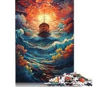 Puzzle rectangulaire en Papier représentant Un Bateau à Voile au Coucher du Soleil, idéal pour Les familles, idéal comme Cadeau de Noël pour garçon ou Fille, 1 000 pièces (38 x 26 cm)