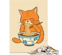 Puzzle rectangulaire en Papier représentant Un Chat Mangeant des Ramen, idéal pour Les Adultes et Les Adolescents, idéal comme Cadeau de Noël, 1 000 pièces (75 x 50 cm)