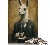 Puzzle rectangulaire en Papier représentant Un Lama élégant avec du café, idéal pour Les Cadeaux de Noël, pour garçons ou Filles, 1 000 pièces (38 x 26 cm)