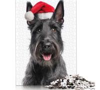 Puzzle rectangulaire en Papier représentant Un Terrier écossais avec Un Chapeau de Père Noël, idéal pour Les Adultes et Les Adolescents, idéal comme Cadeau de Noël, 1 000 pièces (75 x 50 cm)