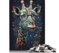 Puzzle rectangulaire en Papier représentant Une Girafe Galactique avec des Lunettes, idéal pour Les familles, idéal comme Cadeau d'halloween pour garçon ou Fille, 1 000 pièces (75 x 50 cm)