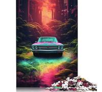 Puzzle rectangulaire en Papier représentant Une Voiture néon dans la Nature, idéal pour Les Cadeaux de Noël, 1 000 pièces (75 x 50 cm)