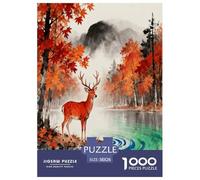 Puzzle Red Cerf 1000 Pièces pour Adultes Et Enfants, Défi Ludique Et Familial, Puzzle Lac en Lisière de Bois, Home Decor, Cadeau Adulte 38x26cm/1000pcs