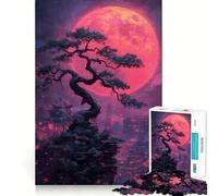 Puzzle Red Moon Bonsai Cityscape pour Adolescents, 1000 pièces, pour stimuler la mémoire, Doux et Relaxant, découpe Lisse, Cadeau élégant (38x52cm)