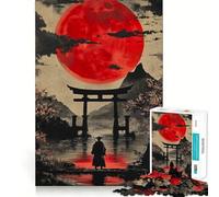Puzzle Red Moon Japan Samurai pour Adultes, 1000 pièces, pour stimuler la mémoire et s'amuser Ensemble Image Assembler, Objet de Collection (38x26cm)