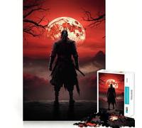 Puzzle Red Moon Samouraï Japonais Difficile pour Adultes 1000 Pièces Jeu de Réflexion Jouet Détente Douce Découpe Précise Cadeau Souvenir (38x52cm)