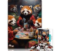 Puzzle Red Panda Poker 1000 pièces pour Adolescents et Adultes, Anti-Stress, défi Difficile, décoration d'intérieur Unique et Cadeaux (38x26cm)