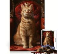 Puzzle Reine Chat Tabby Orange pour Adultes 1000 Pièces Rappel Amélioration Temps Paisible Découpe Serrée Liste de souhaits du Père Noël (38x52cm)