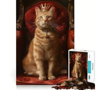 Puzzle Reine Chat Tabby Orange pour Adultes 1000 Pièces Rappel Amélioration Temps Paisible Découpe Serrée Liste de souhaits du Père Noël (38x52cm)