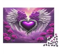 Puzzle Relaxant 1000 pièces Ailes de Cœur Violet Roses Violettes Ciel Anti-Stress Exercice Cérébral Seniors Adolescents Débutants 70x50cm