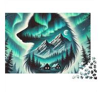 Puzzle Relaxation 1000 pièces Loup Aurore - Silhouette de Loup avec Art Montagne auroral, Premium Robuste, défi, Relaxation, Cadeau Familial 52x38cm/1000pcs
