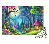 Puzzle Relaxation scène Nocturne Fantastique 1000 pièces Adultes, Cottage forêt enchantée Pleine Lune, épais, Robuste, Haute qualité, défi, Anti-Stress 52x38cm/1000pcs
