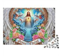 Puzzle Religieux Jésus 1000 Pièces pour Adultes Jésus dans Une Arche en Forme de Cœur avec Fleurs Jeu Impossible | Cadeau pour Familles et Adolescents 38x26cm/1000pcs