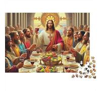 Puzzle Religieux Jésus 1000 Pièces pour Adultes | Papier Recyclé La Cène, Jésus avec Les Disciples à Table Jeu Familial Amusant et Stimulant 38x26cm/1000pcs