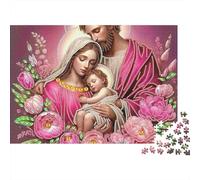 Puzzle Religieux Jésus 1000 Pièces pour Familles Sainte Famille Entourée de Fleurs Roses Jeu Amusant Stimulant | Décoration Maison 38x26cm/1000pcs
