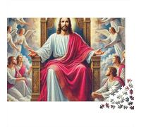 Puzzle Religieux Jésus 1000 Pièces pour Hommes | Puzzle Impossible Jésus Assis sur Un Trône avec des Anges Jeu Éducatif et Décoration Maison 38x26cm/1000pcs