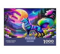 Puzzle Renard 1000 pièces, Jeu Stimulant pour Adultes et Enfants - Renard Néon Lune Éclatant Magique Naturel, Décoration Murale 52x38cm