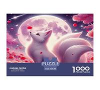 Puzzle Renard 1000 pièces Très Difficile - Couple de Renards Roses Lune Romantique Mignon Mystique, Papier Recy coration Murale 52x38cm