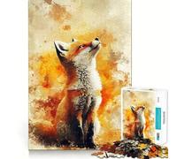 Puzzle Renard Aquarelle Regardant vers Le Haut 1000 Pièces pour Adolescents Jeu Développant l'esprit Taille Uniforme Pièces Précises Activité Amusante en Famille Activité Nocturne (50x75cm)