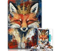 Puzzle Renard avec Une Couronne 1000 pièces pour Adultes et Adolescents, pour Tuer Le Temps en Vacances, Chaque pièce est Unique - Jeu Familial Stimulant et Amusant (50x75cm)