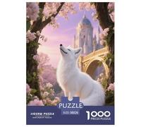 Puzzle Renard Blanc 1000 Pièces pour Adultes Et Enfants, Jeu Éducatif, Casse-tête sous Les Cerisiers en Fleurs, DéCoration, Cadeau Adulte 38x26cm/1000pcs